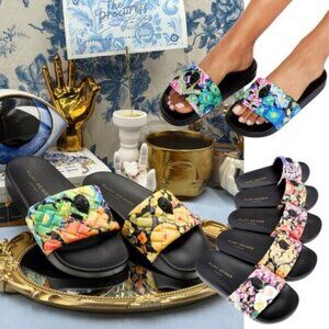 🆕 KURT GEIGER LONDON 🧿 NWOB Meena Eagle Black Floral Print Slides, Sz 36 US 6